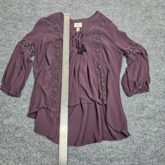Knox Rose Womens Size M Peasant Bohemian Boho Blouse Top Front Tie Lace - Picture 10 of 11